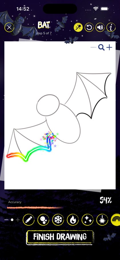 DrawQuest tracing screen showing step by step drawing instructions